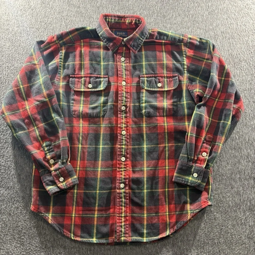 Youth Polo Ralph Lauren Long Sleeve Plaid Flannel Shirt Size 10-12 Medium
